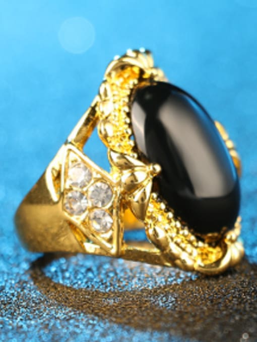 Gujin Gold Plated Black Resin stone Retro Alloy Ring 2
