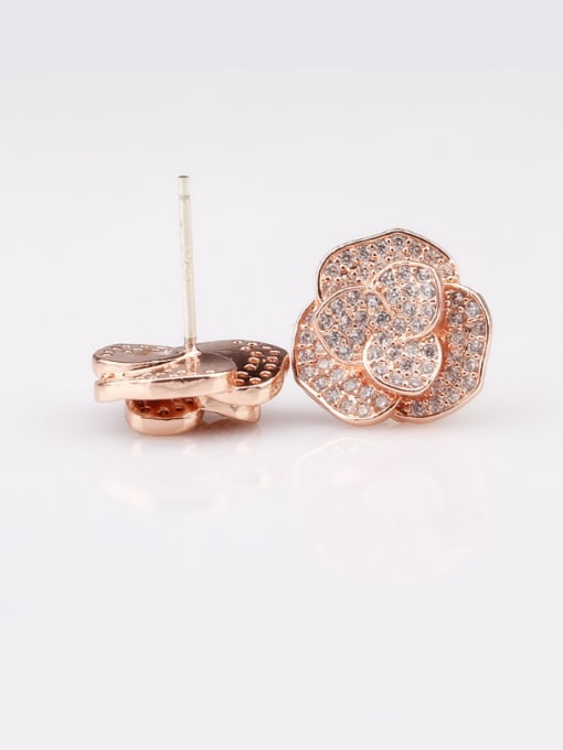 Qing Xing Large Flower Red Corundum 5 # Rose Gold 925 Sterling Silver Ear Needles stud Earring 1
