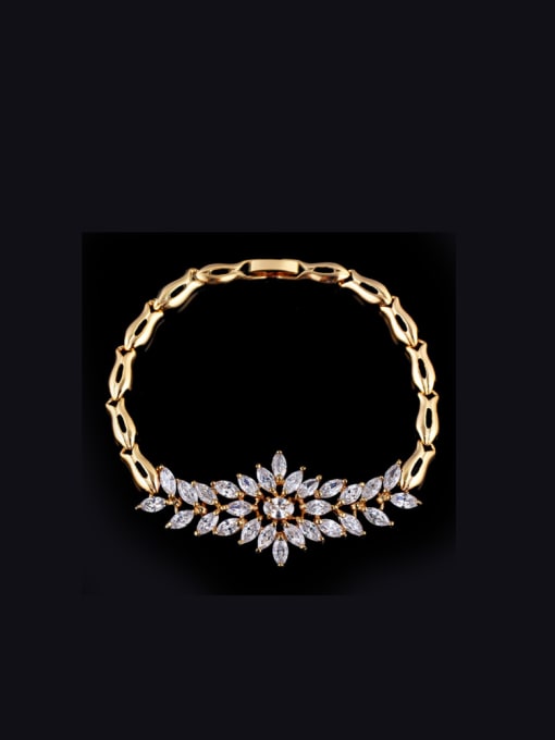 Golden White Flashing Zircons Flower Copper Bracelet