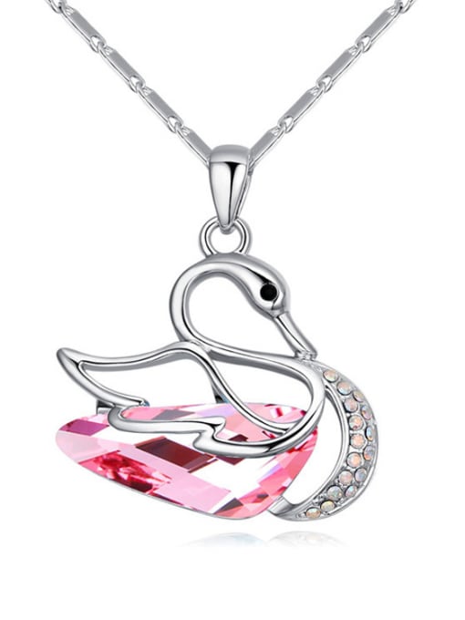 pink Exquisite Shiny austrian Crystal Swan Alloy Necklace