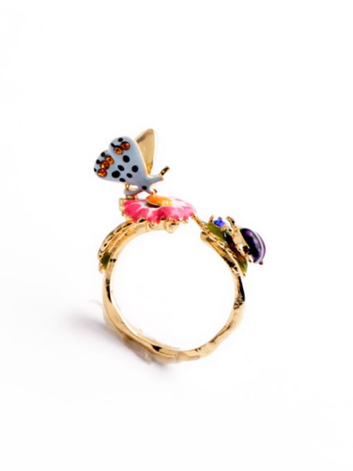 KM Colorful Enamel Butterfly Alloy Statement Ring 0