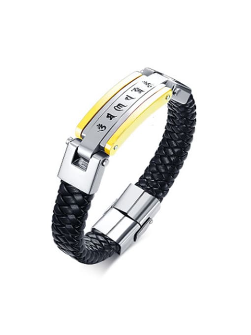 CONG Personality Geometric Shaped Artificial Leather Scripture Bracelet