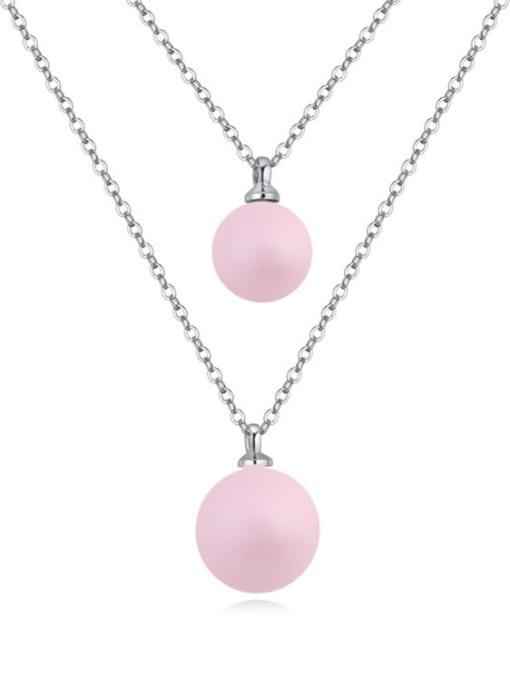 Pink Personalized Double Layer Two Imitation Pearls Alloy Necklace