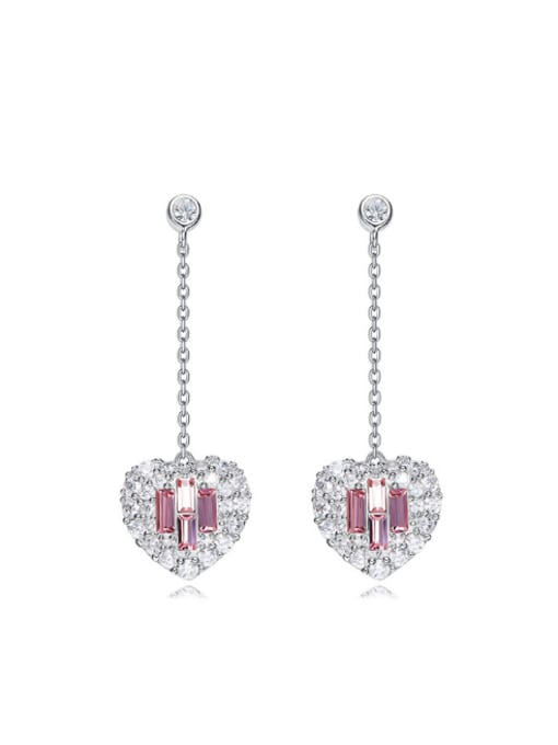 Pink Fashion Heart austrian Crystals-covered 925 Silver Stud Earrings