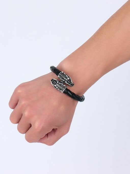CONG Personality Dragon Shaped Artificial Leather Rhinestone Bangle 1