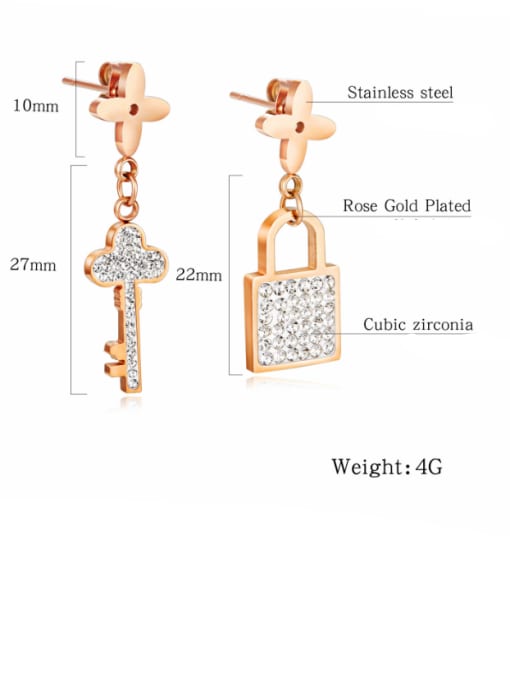Open Sky Copper With Rose Gold Plated Personality key and lock Stud Earrings 2