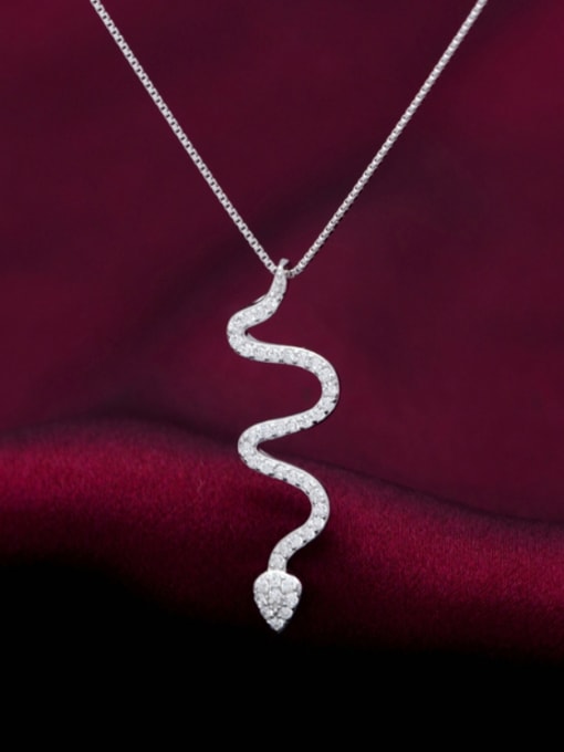 Rosh S925 Silver Snake Full Zircon Necklace 0