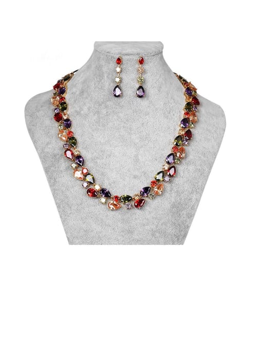 Mo Hai Copper With Rose Gold Plated Luxury Geometric Earrings And Necklaces 2 Piece Jewelry Set