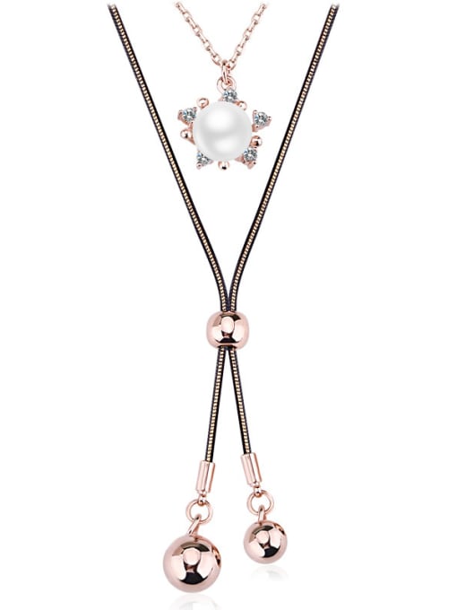 Rose Gold ,White All-match Women AAA Zircon Pearl Sweater Necklace