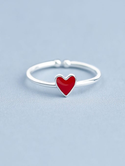 CEIDAI Simple Red Heart shaped Silver Opening Ring 0