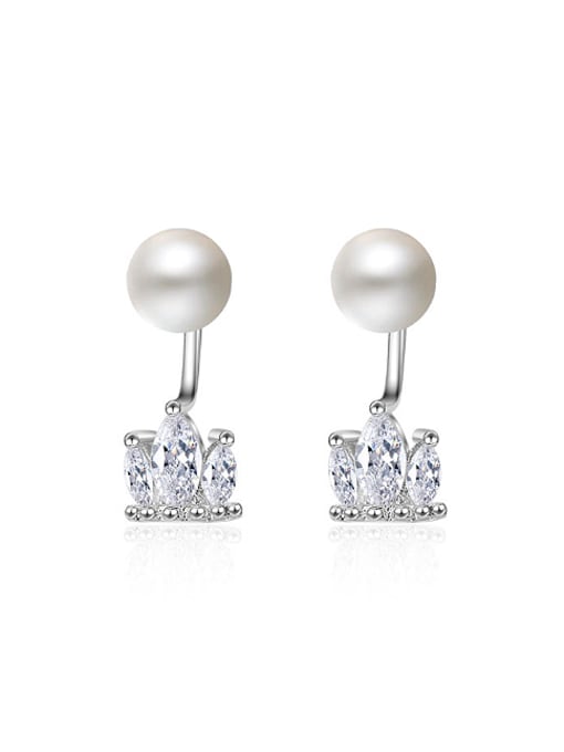 AI Fei Er Fashion Little Zirconias Crown Imitation Pearl Stud Earrings