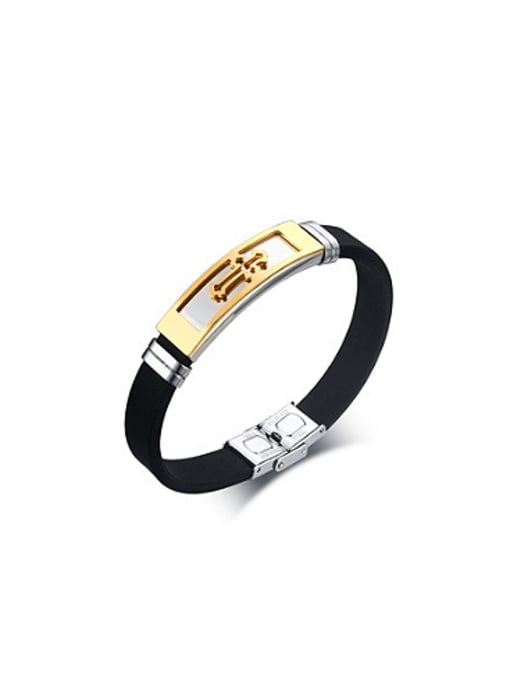 CONG Trendy Gold Plated Cross Shaped Silicon Bangle