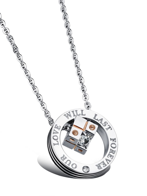 rose gold Fashion Cube Hollow Round Titanium Lovers Necklace