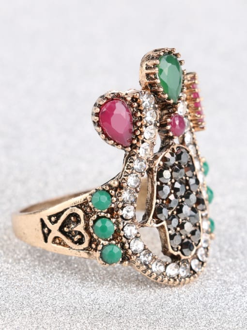 Gujin Antique Gold Plated Colorful Resin stones Cubic Crystals Ring 2