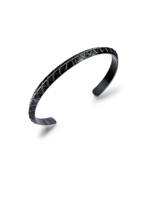 Black Titanium With Antique Silver Plated Personality Pattern Free Size Mens Bangles