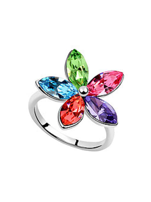 QIANZI Fashion Marquise austrian Crystals Flower Alloy Ring