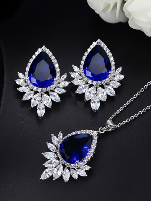 Blue AAA Zircons Fashion Two Pieces Jewelry Set