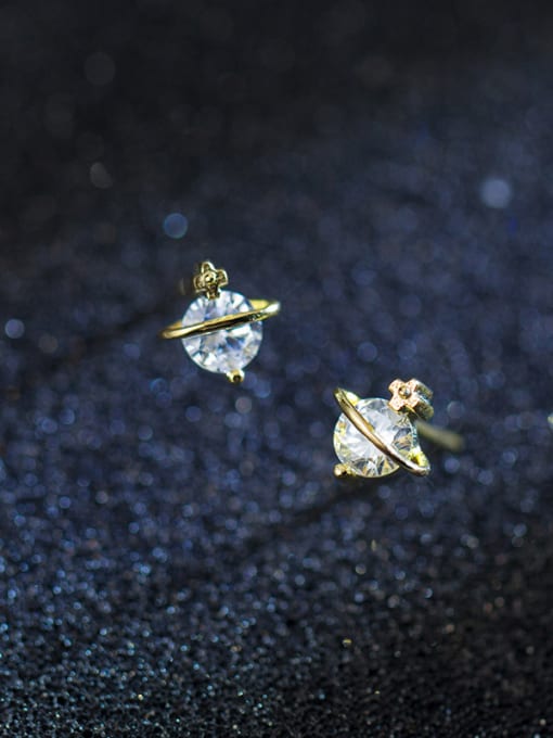 Rosh Sterling silver Mini zircon gold star stud earrings (imagine starry sky) 0