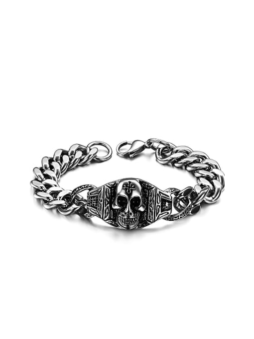 Open Sky Punk style Personalized Skull Titanium Men Bracelet 0