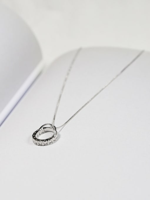 Peng Yuan Simple Hollow Round Shiny Tiny Zirconias 925 Silver Necklace 2