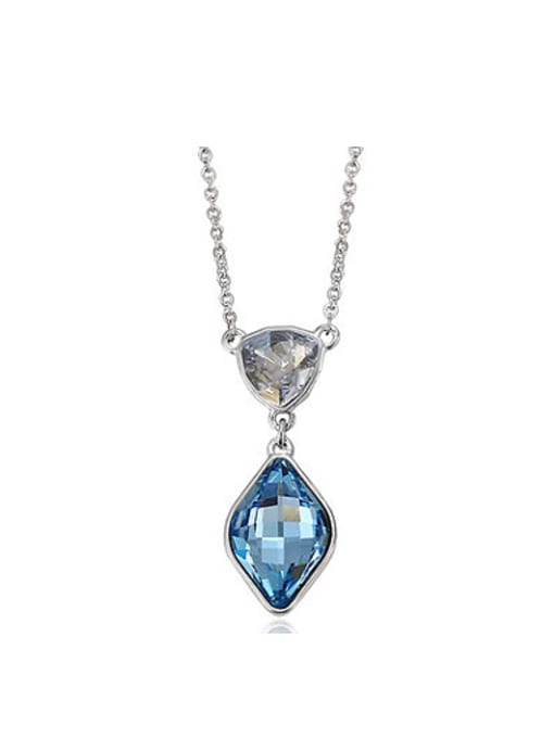 blue Copper Alloy White Gold Plated Fashion Water Drop Artificial Crystal Necklace