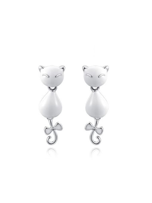 Platinum Cute Cat Shaped Enamel Drop Earrings