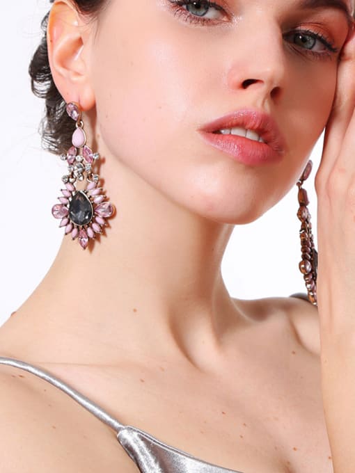 KM Leave-shape Pink Color Fashion Drop Earrings 3