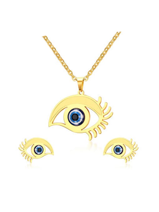 CONG Personality Gold Plated Eye Shaped Titanium Two Pieces Jewelry Set 0