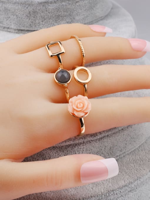Gujin Fashion Carved Flower Geometrical Gold Plated Alloy Midi Ring Set 1