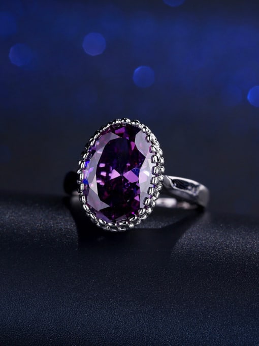 Purple #7 Big Oval Color Zircon Simple Engagement Ring