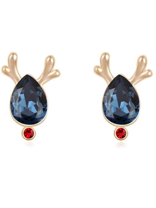 royal blue Fashion Water Drop austrian Crystal Deer Horn Stud Earrings