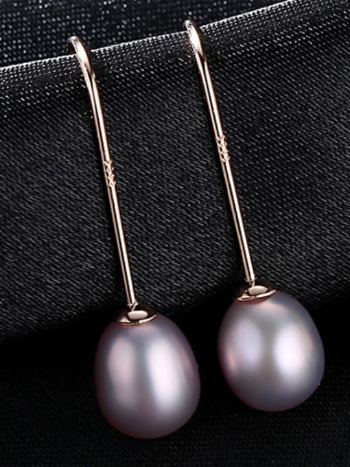 Purple Pure silver 8-9mm Natural Pearl Earrings