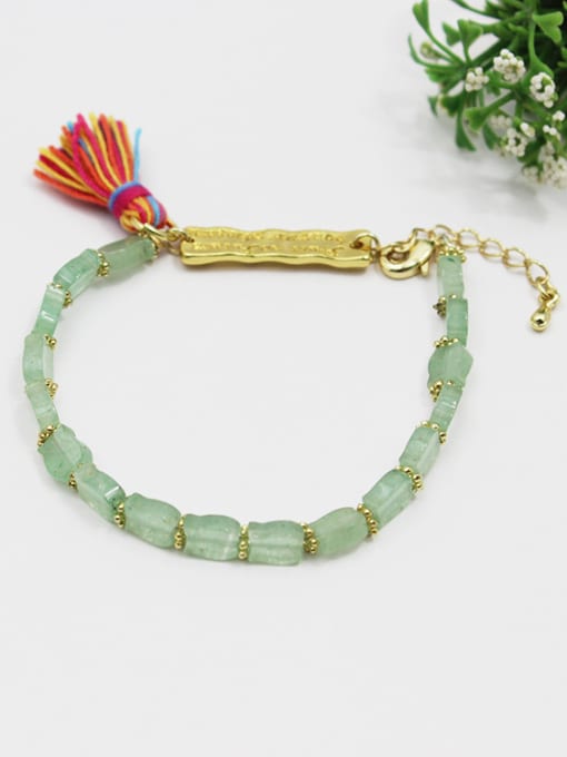 Lang Tony Elegant Green Natural Stone Tassel Elastic Bracelet 0