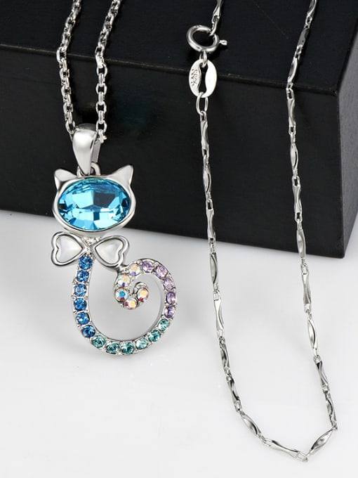 blue Cat-shaped Swarvski Crystal Necklace