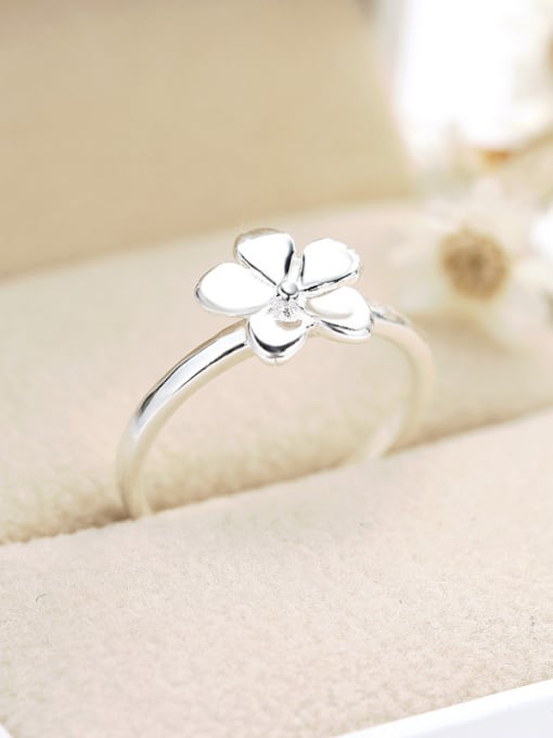 kwan Sweet Temperament Smooth Flower Silver Opening Ring 2