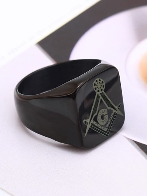 RANSSI Titanium Freemason Logo Square Signet Ring 2