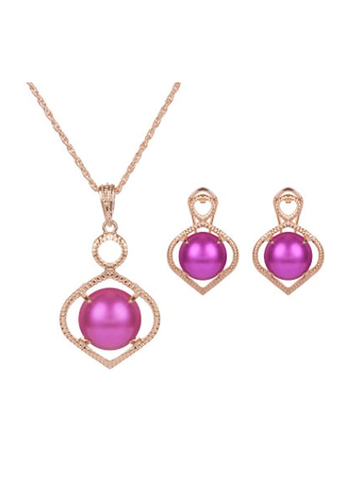 pink 2018 Alloy Imitation-gold Plated Fashion Artificial Stones Heart-shaped Two Pieces Jewelry Set