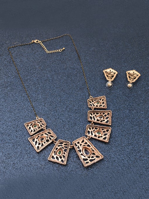 Gujin Personalized Vintage style Resin stones Hollow Geometrical Alloy Two Pieces Jewelry Set 3