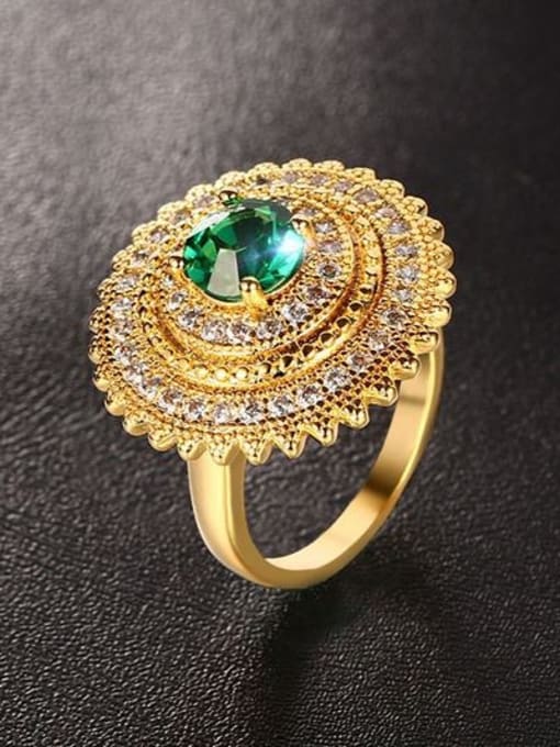 CONG Exquisite Green Round Shaped Gold Plated Zircon Ring 2