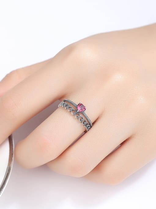 CCUI Thai Silver With Cubic Zirconia Vintage Heart Free Size  Rings 1