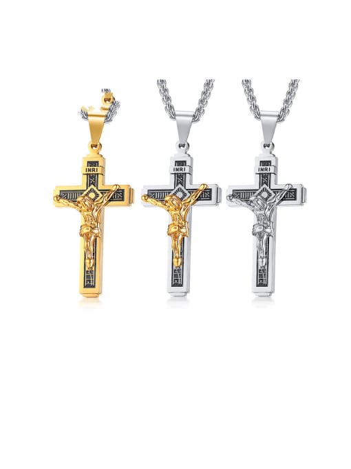 CONG Stainless Steel With Two-color plating Personality Cross Necklaces 0