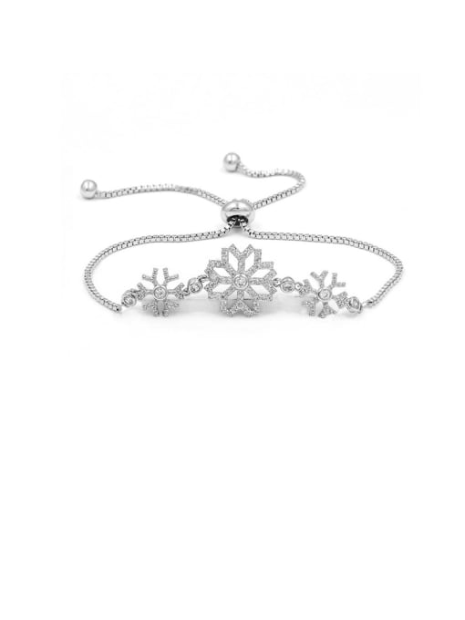 Platinum Copper With Cubic Zirconia  Delicate Flower  Adjustable Bracelets
