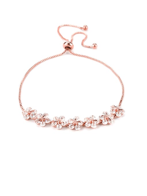 056 rose gold Copper With Cubic Zirconia Fashion Flower  adjustable Bracelets