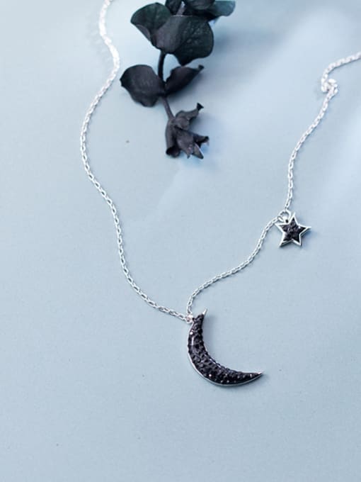Rosh Sterling Silver unique black Rhinestone star and Moon Necklace 4