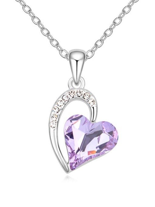 purple Simple Heart austrian Crystal Pendant Alloy Necklace