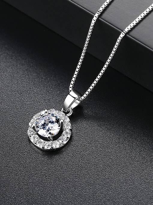 BLING SU Copper With Platinum Plated Classic Round Cubic Zirconia Necklaces & Pendants 1