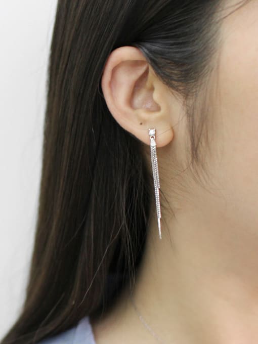 DAKA Fashion Cubic Zircon Long Tassels Silver Stud Earrings 1
