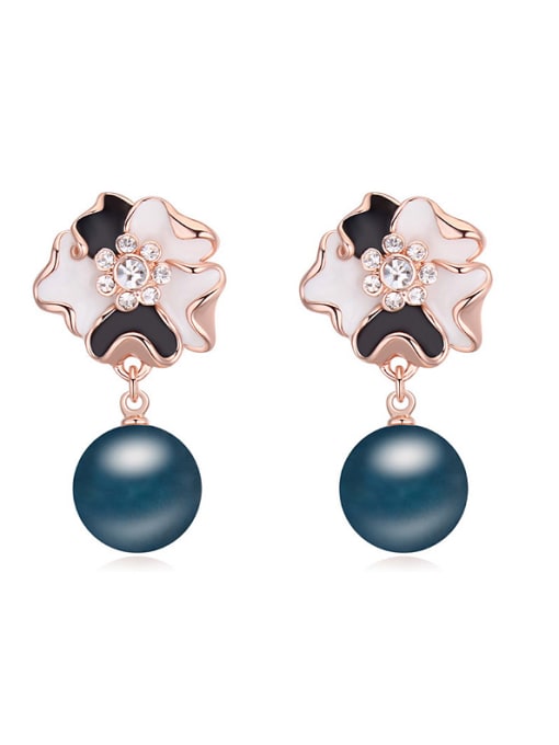 royal blue Elegant Imitation Pearl Flowery Alloy Stud Earrings
