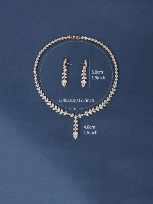 Mo Hai Copper With Cubic Zirconia  Simplistic Leaf Earrings And Necklaces 2 Piece Jewelry Set 3
