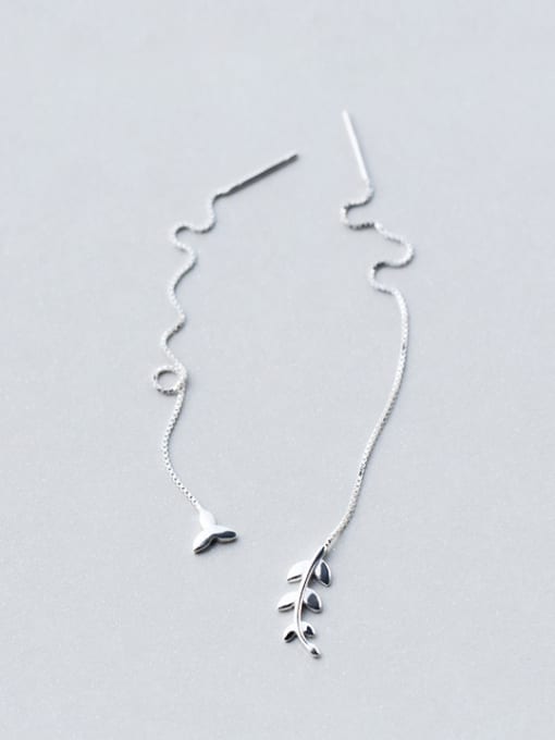 Rosh S925 silver sweet asymmetric leaves line threader earring 0
